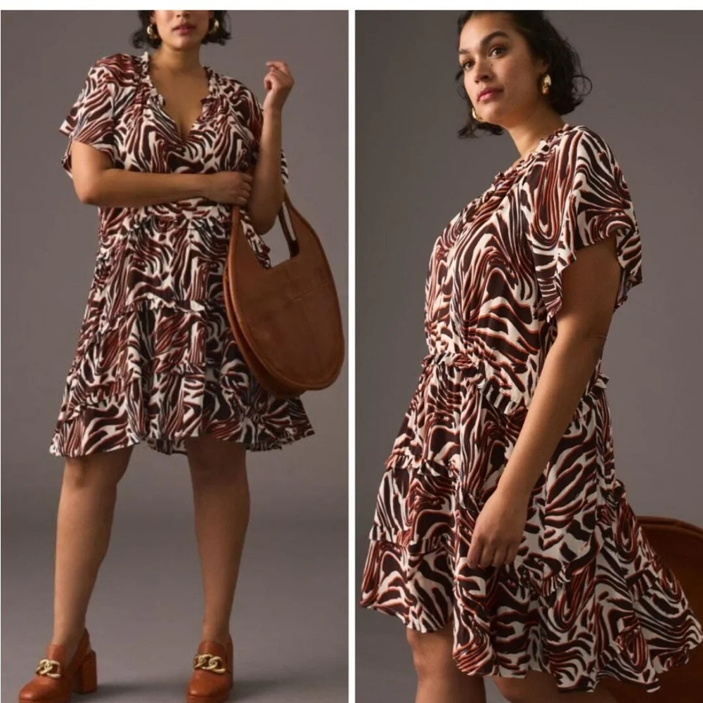 Anthropologie printed v neck mini dress XL - Picture 7 of 7